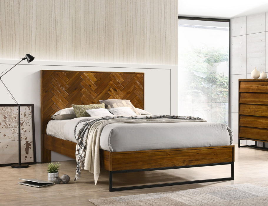 Reed Antique Coffee Queen Bed (3 Boxes) - Bargain Furniture (Detroit, MI)