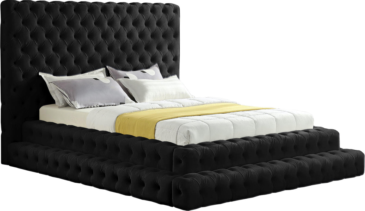 Revel Black Velvet Queen Bed (3 Boxes) - Bargain Furniture (Detroit, MI)