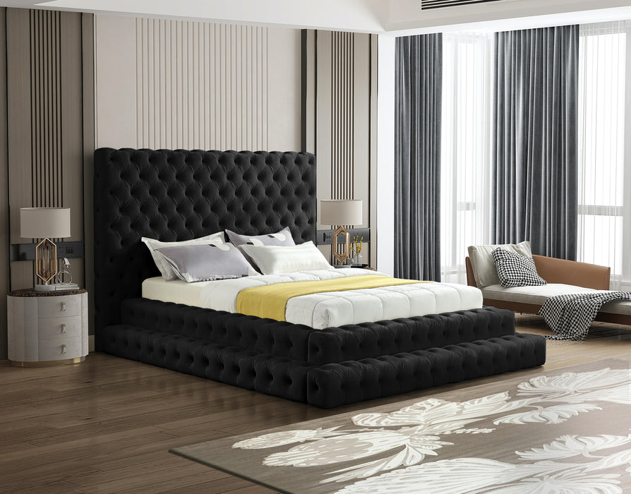 Revel Black Velvet Queen Bed (3 Boxes) - Bargain Furniture (Detroit, MI)