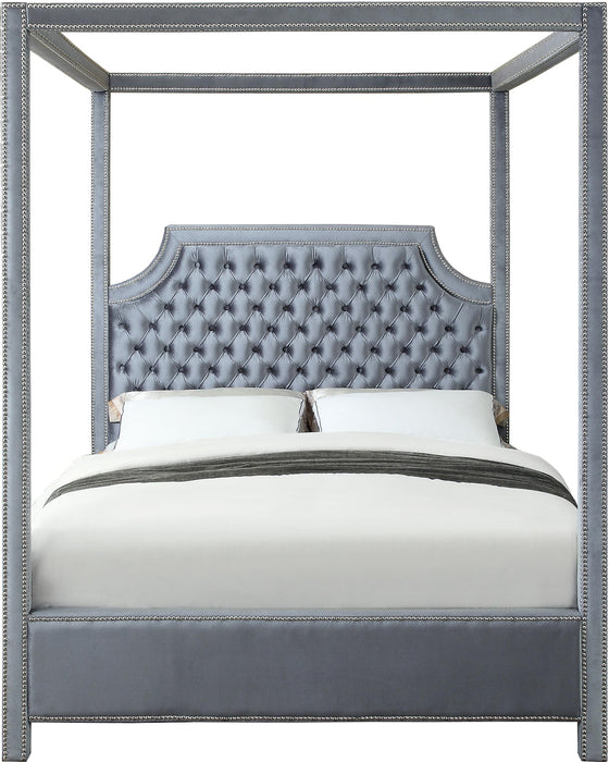 Rowan Grey Velvet Queen Bed (3 Boxes) - Bargain Furniture (Detroit, MI)