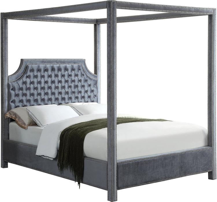 Rowan Grey Velvet Queen Bed (3 Boxes) - Bargain Furniture (Detroit, MI)