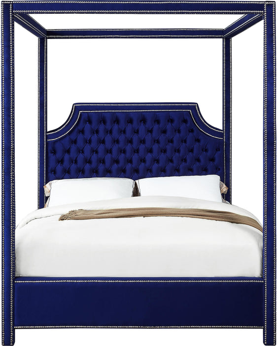 Rowan Navy Velvet Queen Bed (3 Boxes) - Bargain Furniture (Detroit, MI)