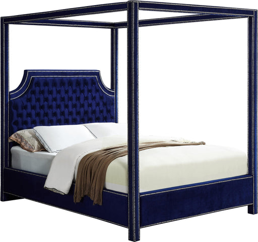 Rowan Navy Velvet Queen Bed (3 Boxes) - Bargain Furniture (Detroit, MI)