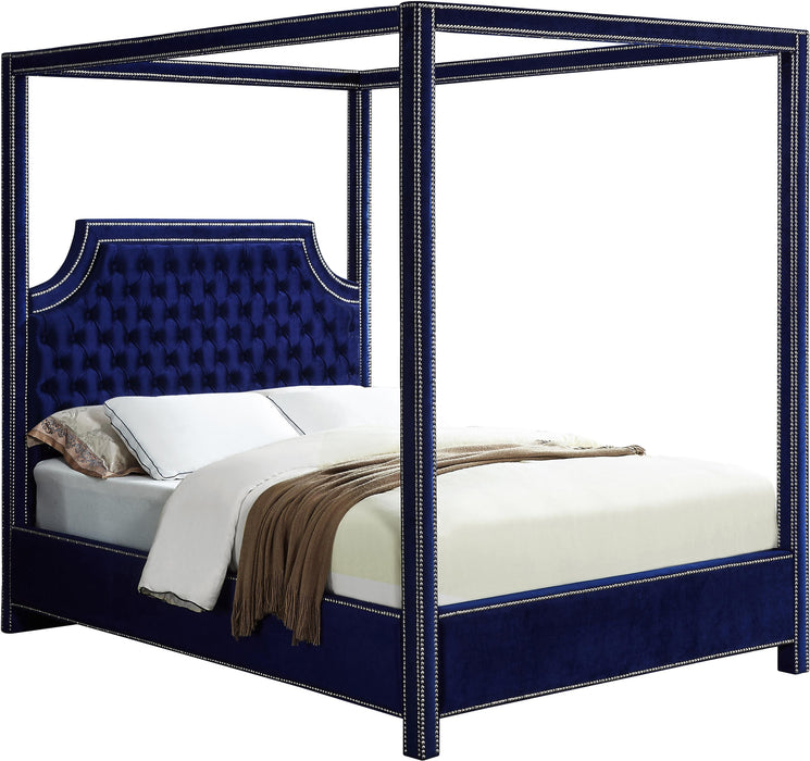 Rowan Navy Velvet Queen Bed (3 Boxes) - Bargain Furniture (Detroit, MI)