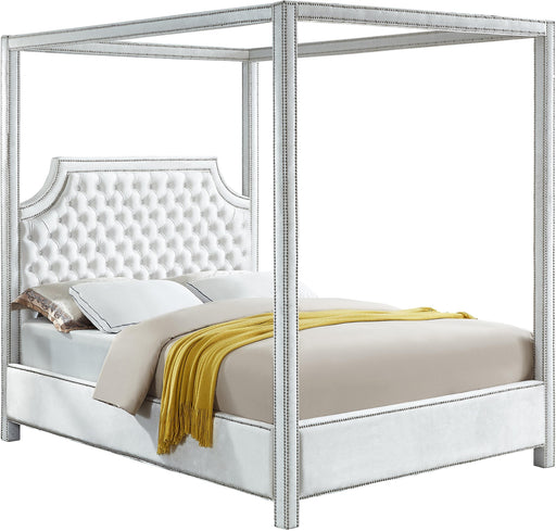 Rowan White Velvet Queen Bed (3 Boxes) - Bargain Furniture (Detroit, MI)