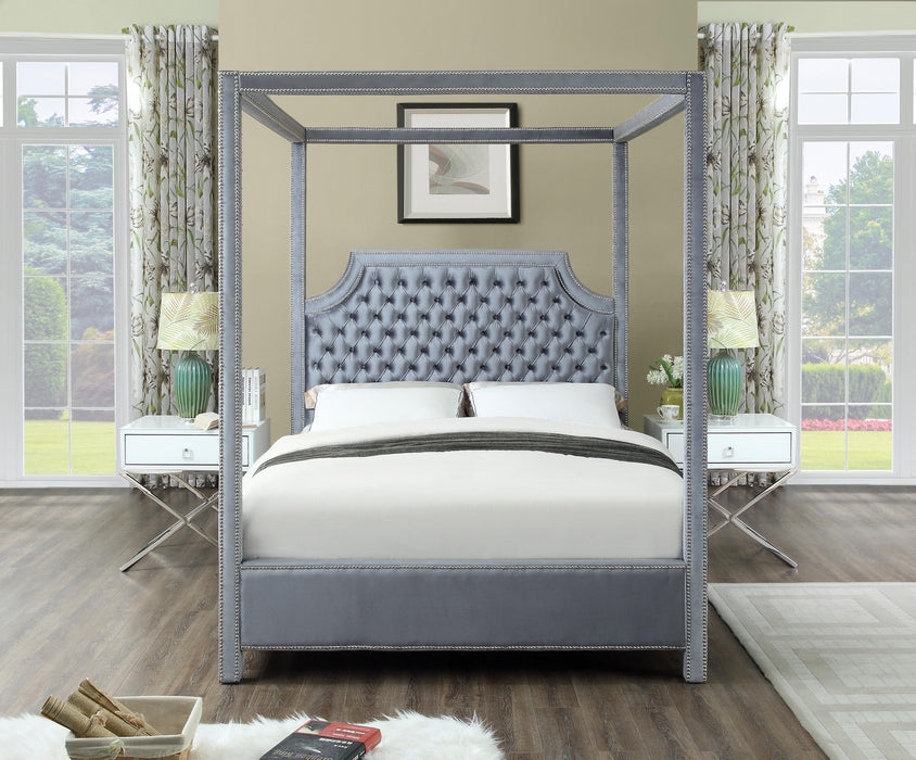 Rowan Grey Velvet Queen Bed (3 Boxes) - Bargain Furniture (Detroit, MI)
