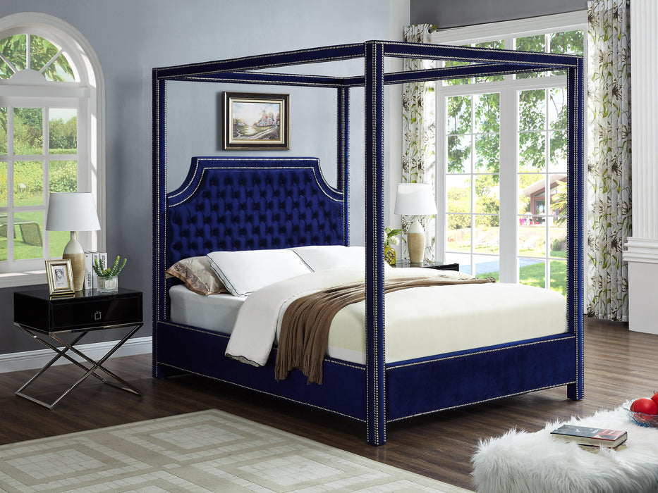 Rowan Navy Velvet Queen Bed (3 Boxes) - Bargain Furniture (Detroit, MI)
