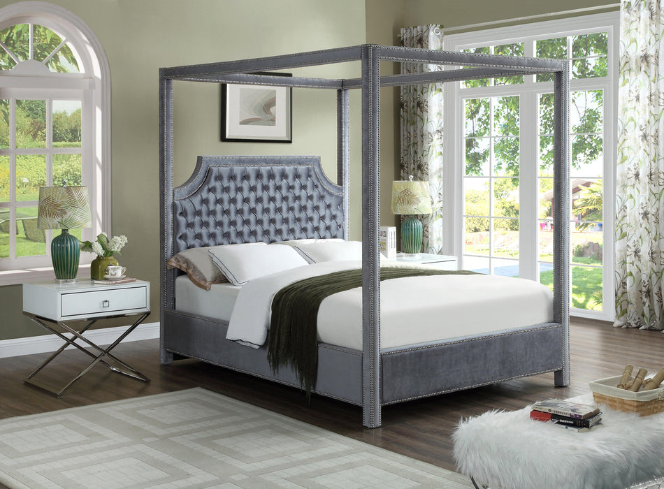 Rowan Grey Velvet Queen Bed (3 Boxes) - Bargain Furniture (Detroit, MI)