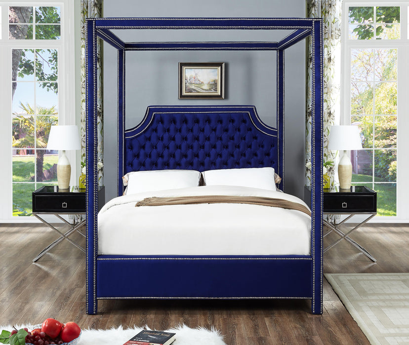 Rowan Navy Velvet Queen Bed (3 Boxes) - Bargain Furniture (Detroit, MI)