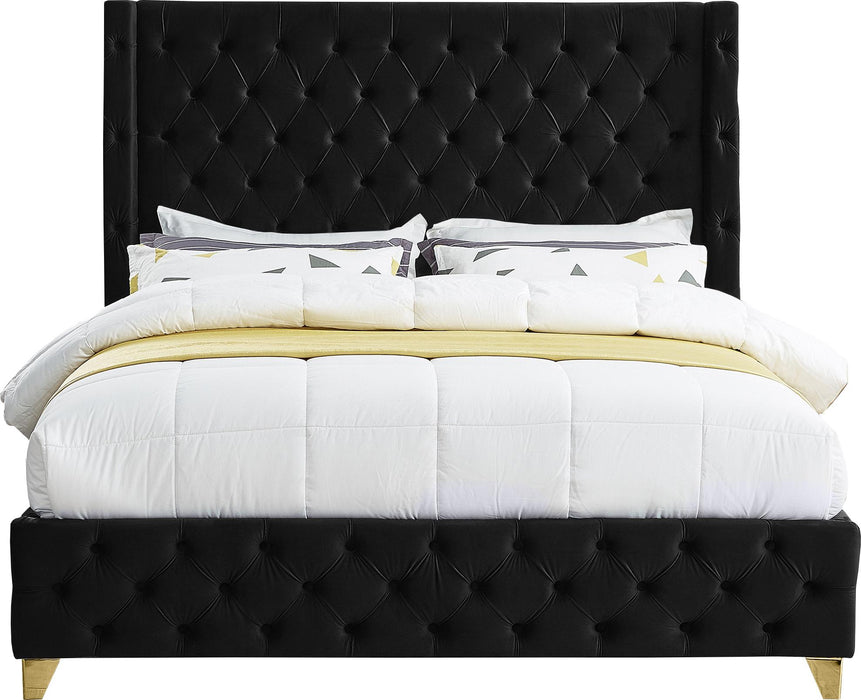 Savan Black Velvet Queen Bed - Bargain Furniture (Detroit, MI)