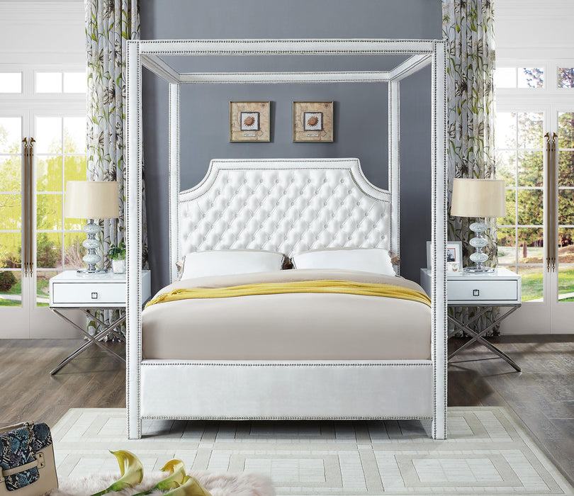 Rowan White Velvet Queen Bed (3 Boxes) - Bargain Furniture (Detroit, MI)