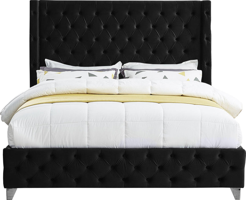 Savan Black Velvet King Bed - Bargain Furniture (Detroit, MI)
