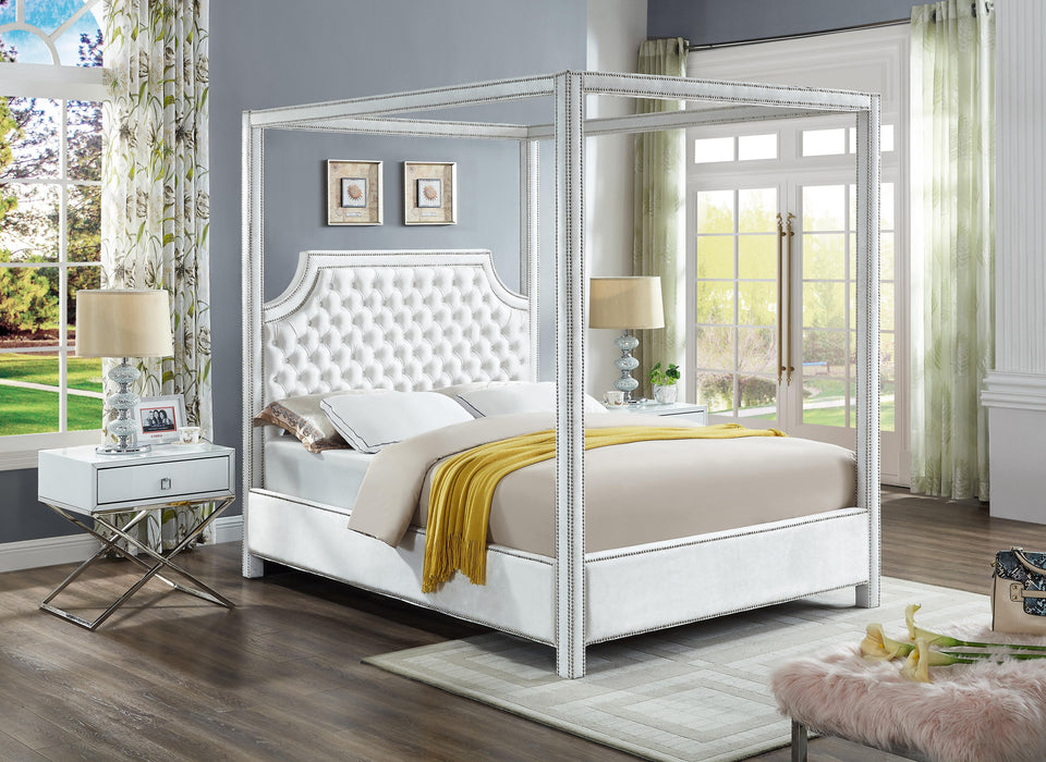 Rowan White Velvet Queen Bed (3 Boxes) - Bargain Furniture (Detroit, MI)