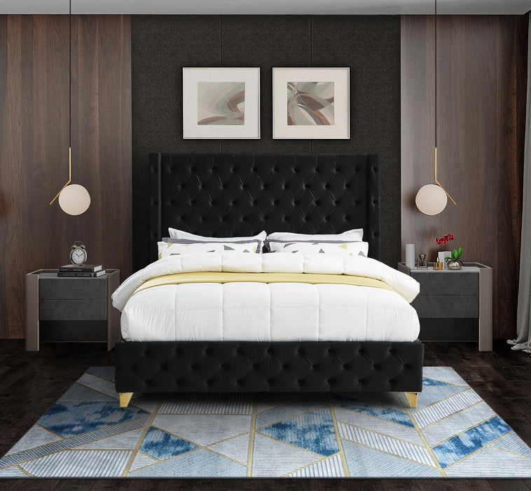 Savan Black Velvet Full Bed - Bargain Furniture (Detroit, MI)
