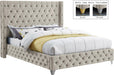 Savan Cream Velvet Queen Bed - Bargain Furniture (Detroit, MI)