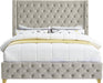 Savan Cream Velvet Queen Bed - Bargain Furniture (Detroit, MI)