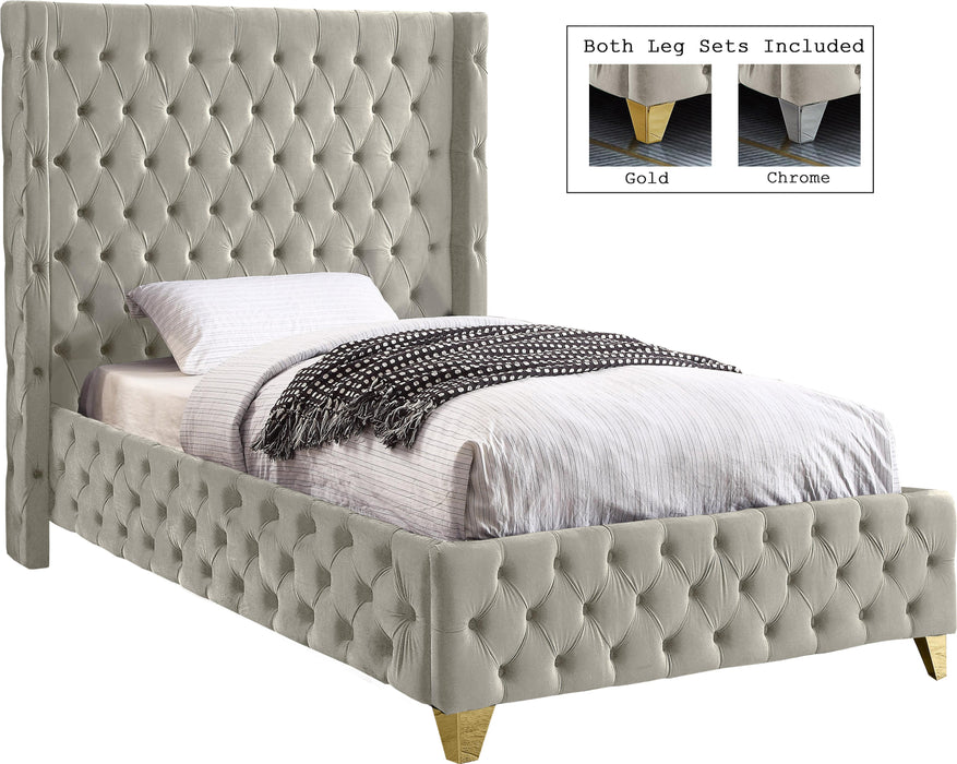 Savan Cream Velvet Twin Bed image