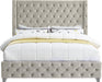 Savan Cream Velvet Queen Bed - Bargain Furniture (Detroit, MI)
