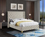 Savan Cream Velvet Queen Bed - Bargain Furniture (Detroit, MI)