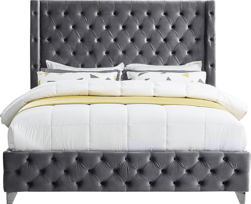Savan Grey Velvet King Bed - Bargain Furniture (Detroit, MI)