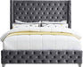 Savan Grey Velvet King Bed - Bargain Furniture (Detroit, MI)