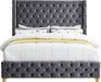 Savan Grey Velvet King Bed - Bargain Furniture (Detroit, MI)