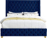 Savan Navy Velvet King Bed - Bargain Furniture (Detroit, MI)
