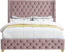Savan Pink Velvet Queen Bed - Bargain Furniture (Detroit, MI)