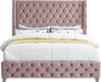 Savan Pink Velvet Queen Bed - Bargain Furniture (Detroit, MI)