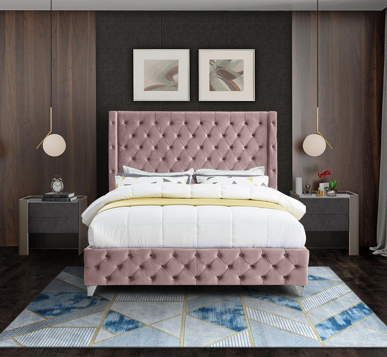 Savan Pink Velvet Full Bed - Bargain Furniture (Detroit, MI)