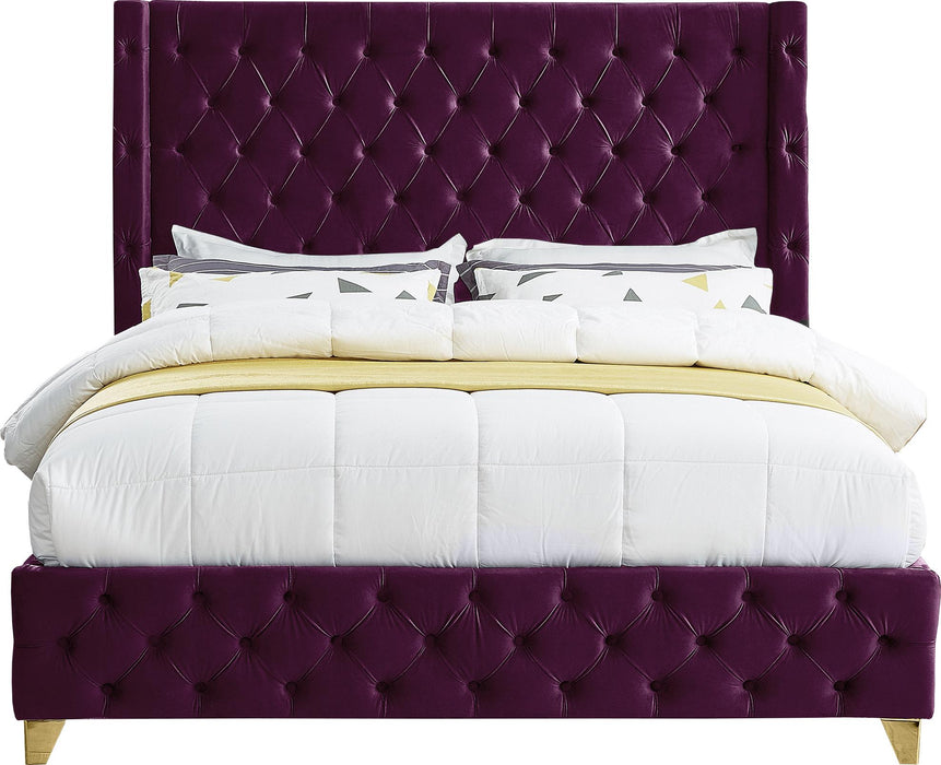Savan Purple Velvet King Bed - Bargain Furniture (Detroit, MI)