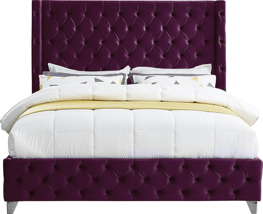 Savan Purple Velvet King Bed - Bargain Furniture (Detroit, MI)
