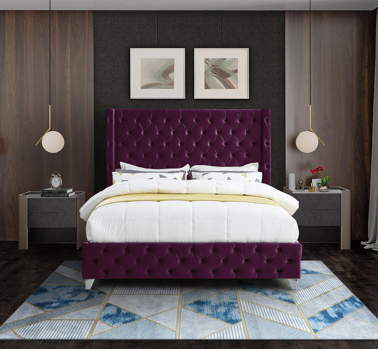 Savan Purple Velvet King Bed - Bargain Furniture (Detroit, MI)
