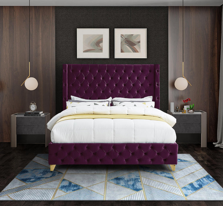 Savan Purple Velvet Full Bed - Bargain Furniture (Detroit, MI)
