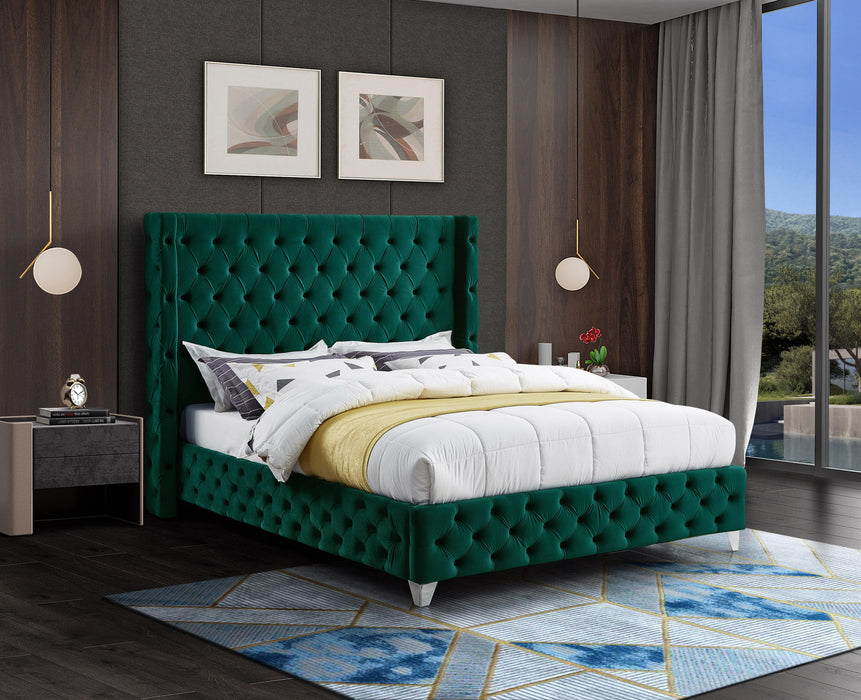 Savan Green Velvet Queen Bed - Bargain Furniture (Detroit, MI)