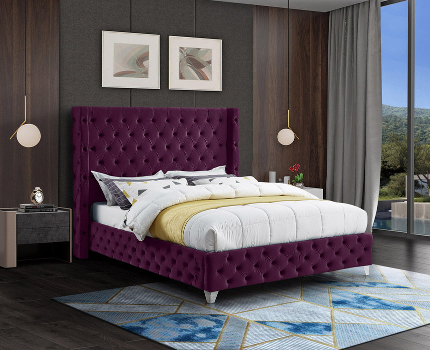 Savan Purple Velvet King Bed - Bargain Furniture (Detroit, MI)