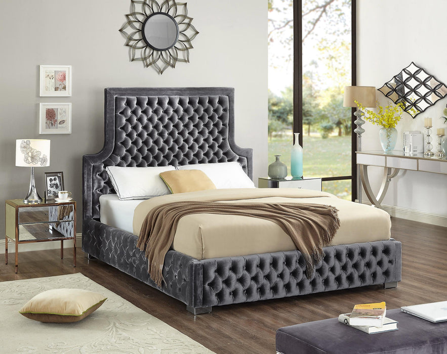 Sedona Grey Velvet Queen Bed - Bargain Furniture (Detroit, MI)