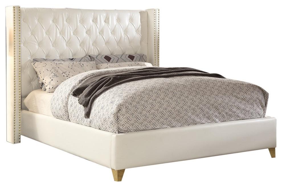 Soho White Bonded Leather Queen Bed - Bargain Furniture (Detroit, MI)