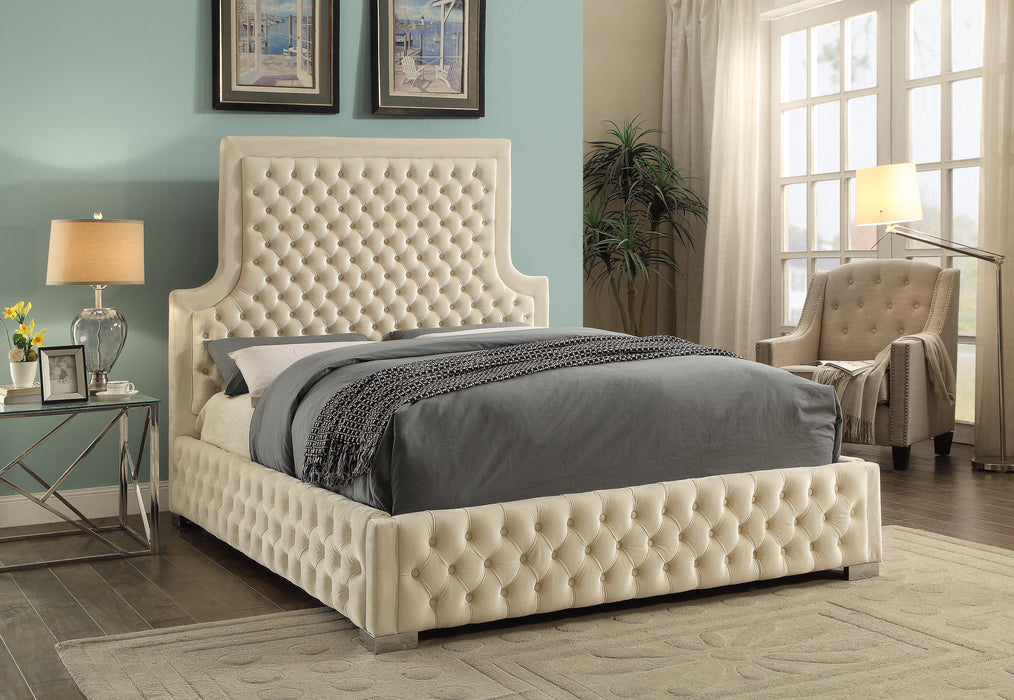 Sedona Cream Velvet Queen Bed - Bargain Furniture (Detroit, MI)