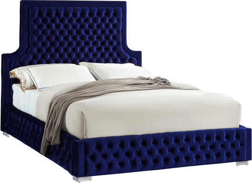 Sedona Navy Velvet Queen Bed - Bargain Furniture (Detroit, MI)