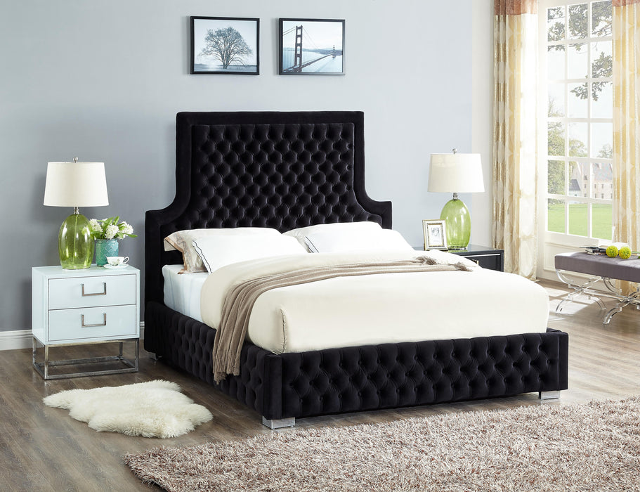 Sedona Black Velvet Queen Bed - Bargain Furniture (Detroit, MI)