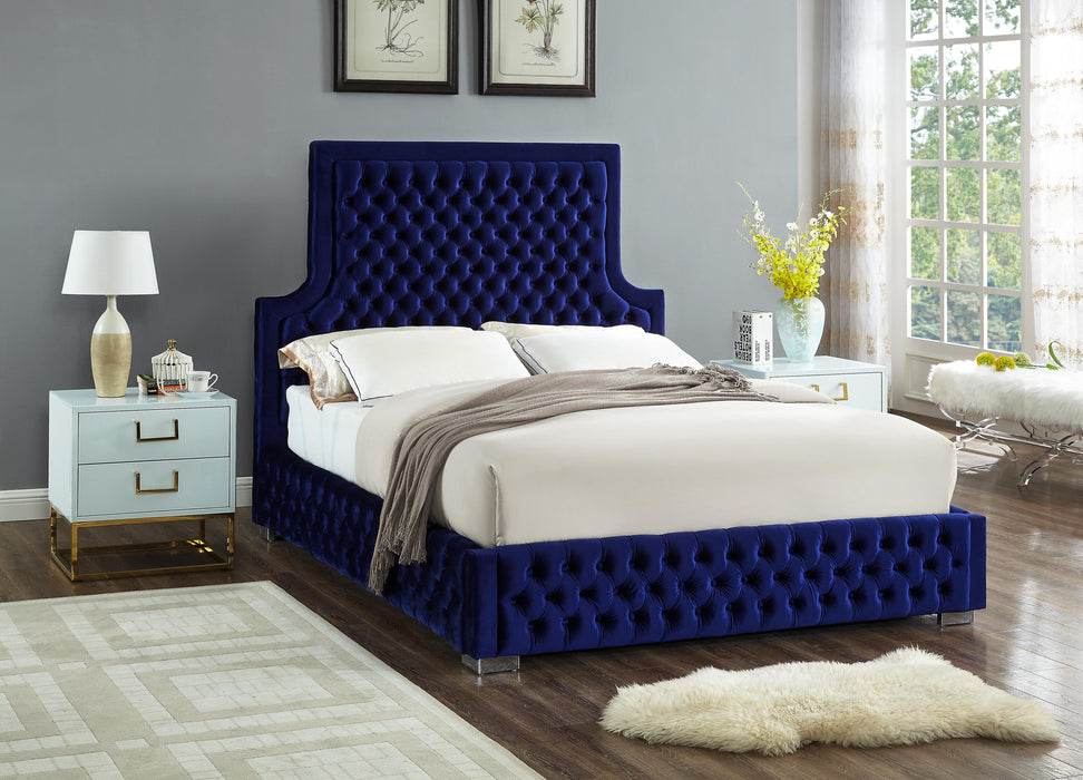 Sedona Navy Velvet Queen Bed - Bargain Furniture (Detroit, MI)