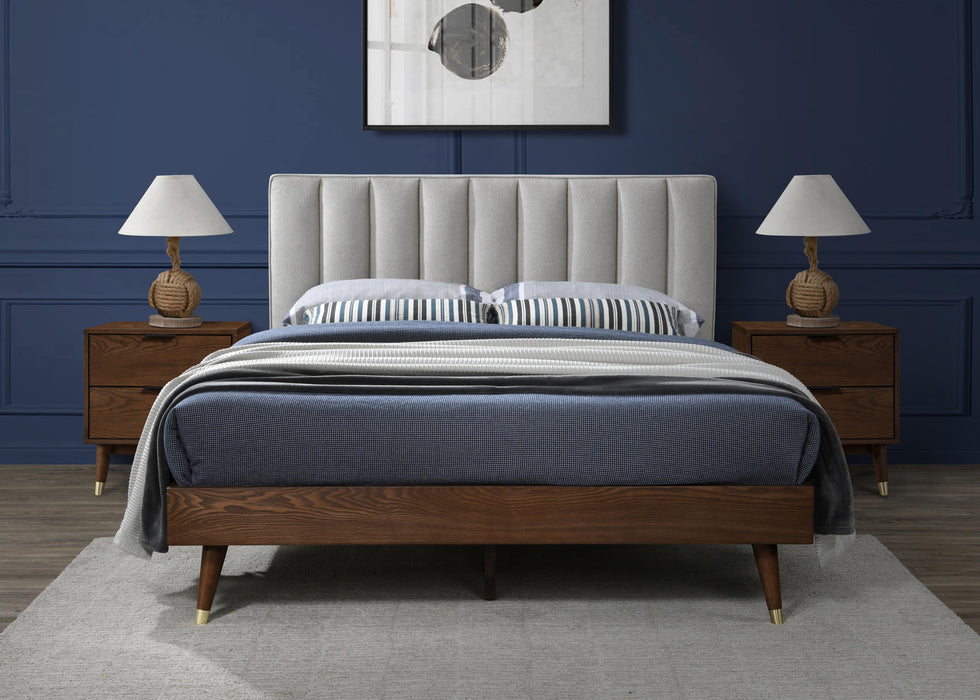 Vance Beige Linen Fabric Queen Bed (3 Boxes) - Bargain Furniture (Detroit, MI)
