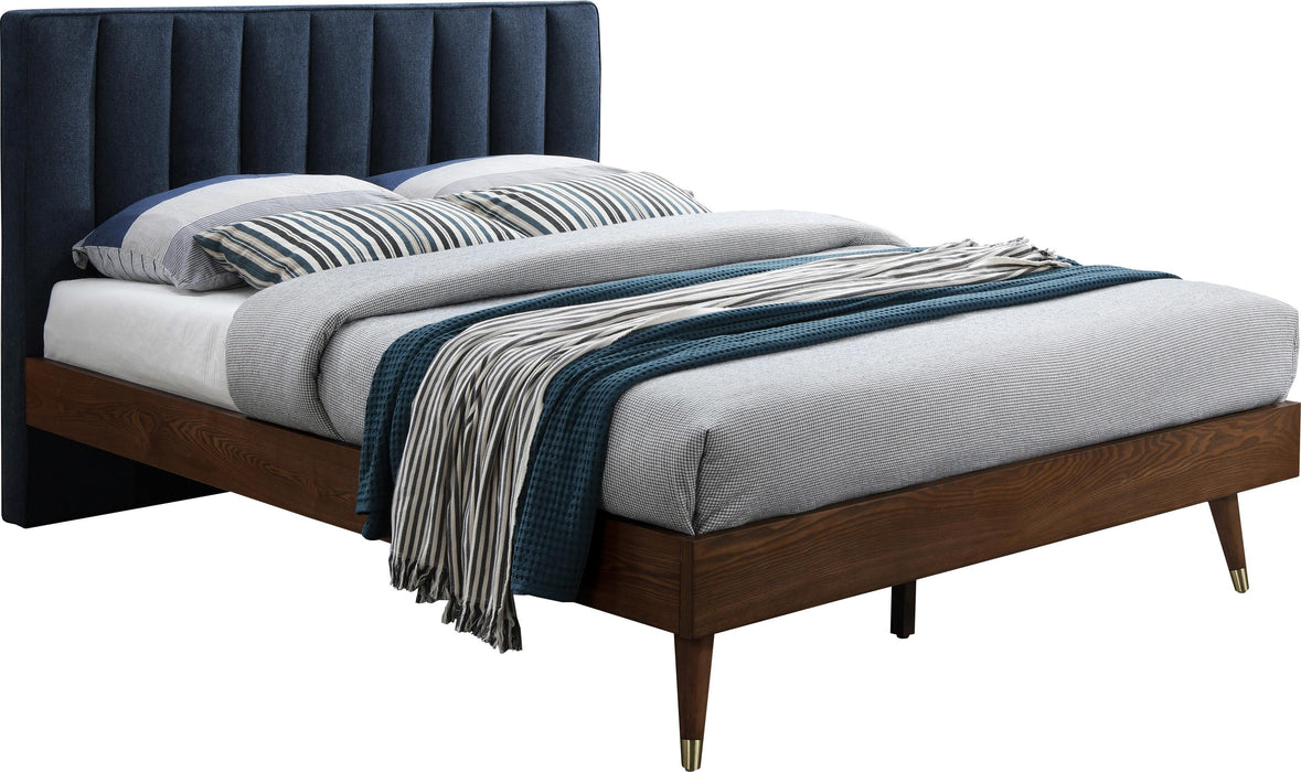 Vance Navy Linen Fabric Queen Bed (3 Boxes) - Bargain Furniture (Detroit, MI)