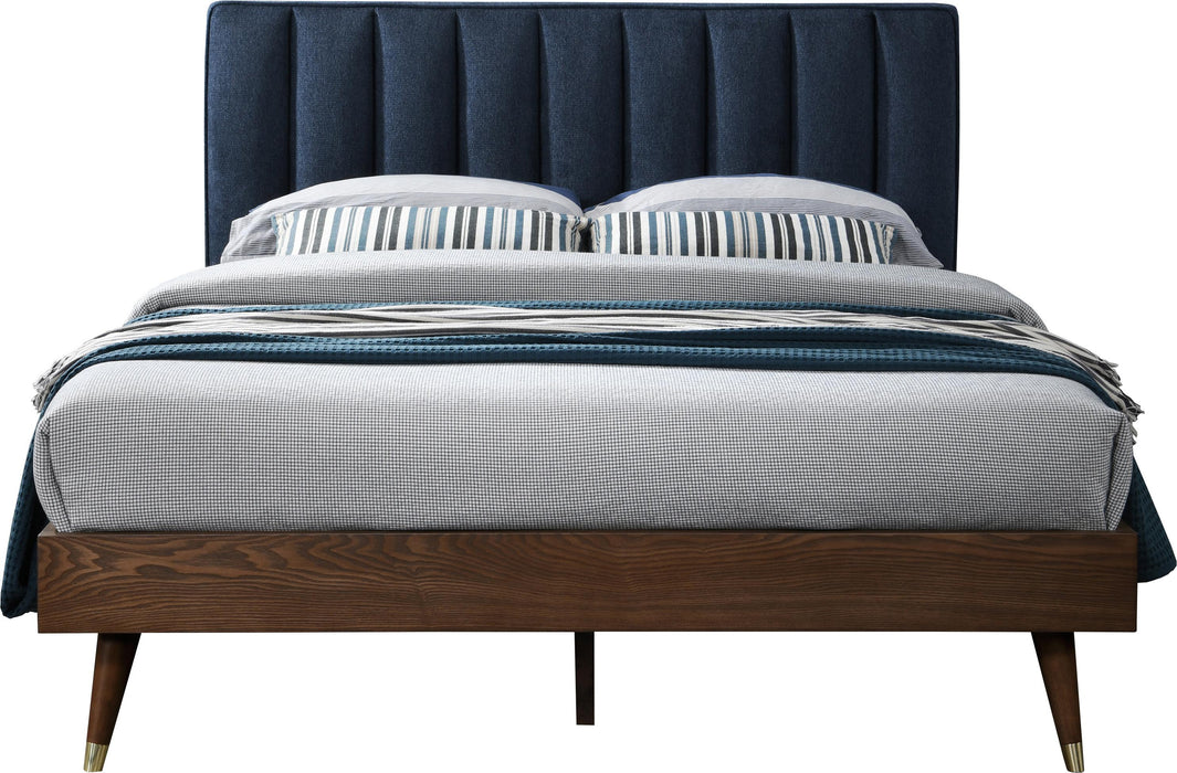Vance Navy Linen Fabric Queen Bed (3 Boxes) - Bargain Furniture (Detroit, MI)
