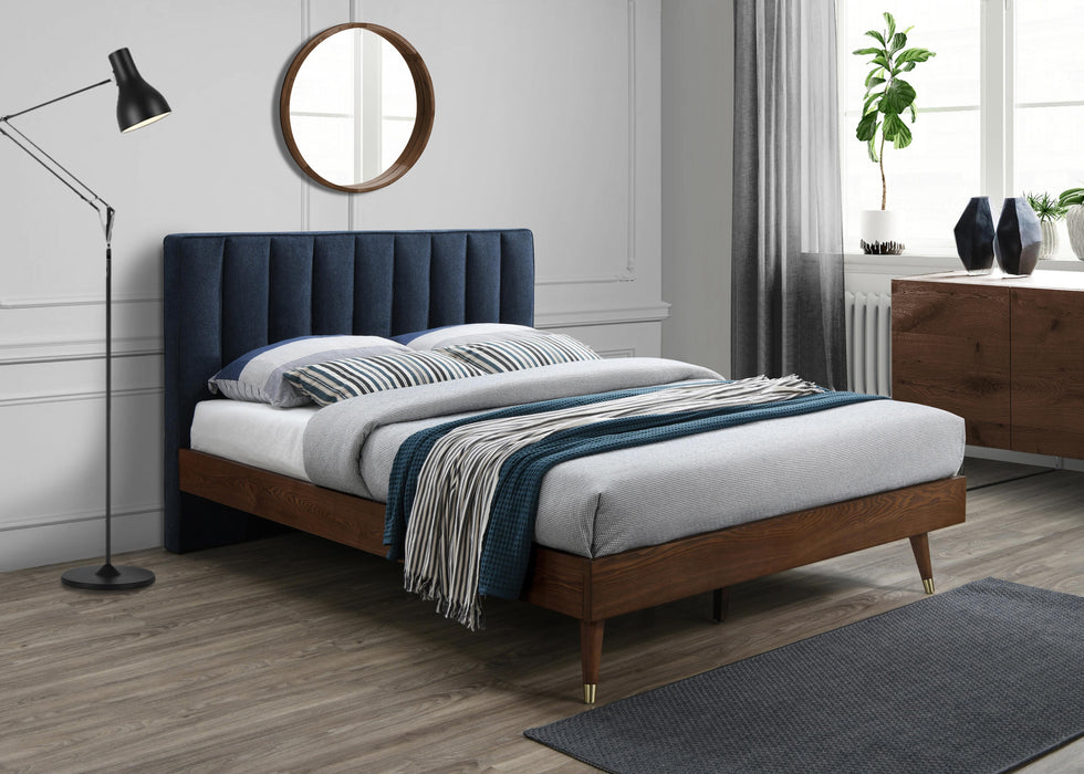 Vance Navy Linen Fabric Queen Bed (3 Boxes) - Bargain Furniture (Detroit, MI)