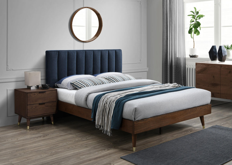 Vance Navy Linen Fabric Queen Bed (3 Boxes) - Bargain Furniture (Detroit, MI)