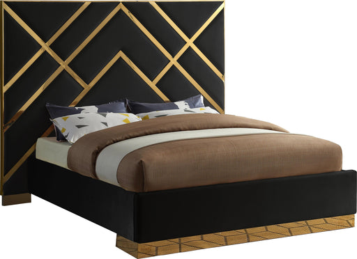 Vector Black Velvet Queen Bed - Bargain Furniture (Detroit, MI)