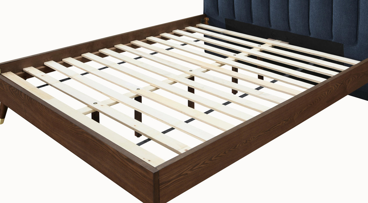 Vance Navy Linen Fabric Queen Bed (3 Boxes) - Bargain Furniture (Detroit, MI)
