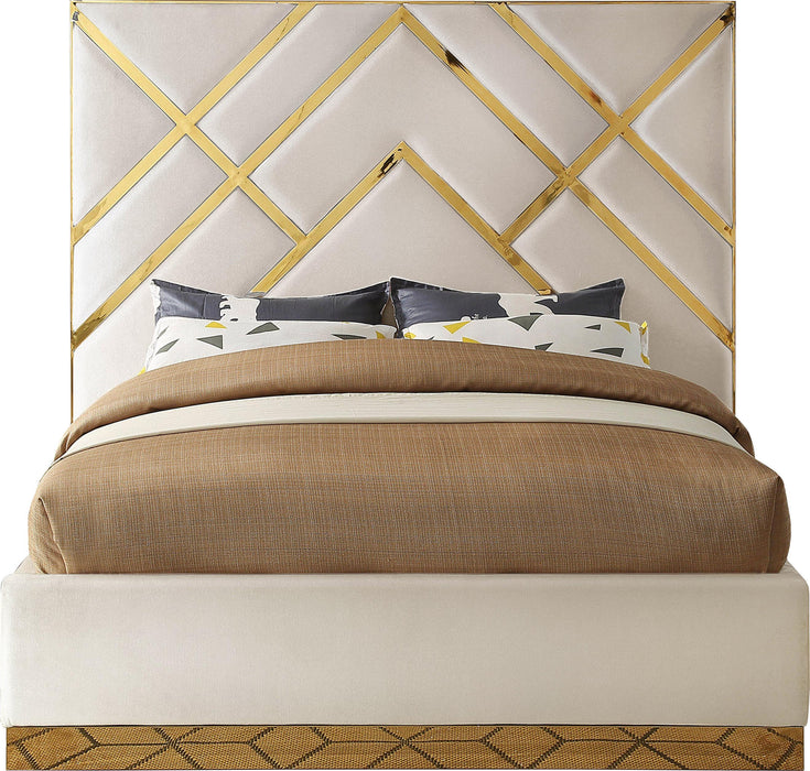 Vector Cream  Velvet Queen Bed - Bargain Furniture (Detroit, MI)